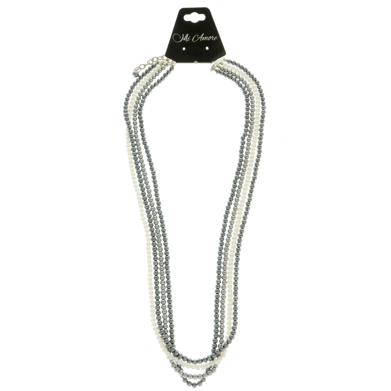 Adjustable Bead-Necklace Gray/White