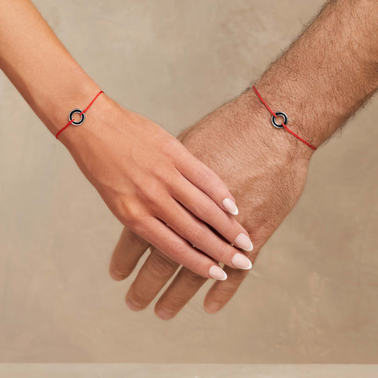 Spiritual Connection Black Enamel Karma Circle Red String Bracelet
