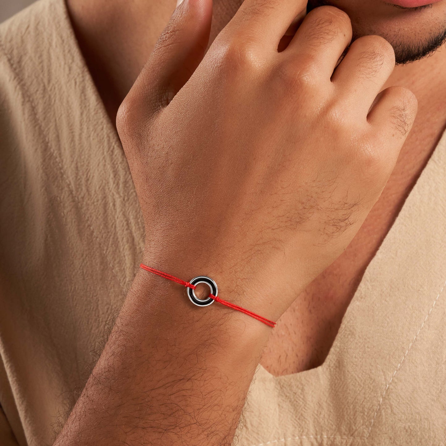 Spiritual Connection Black Enamel Karma Circle Red String Bracelet