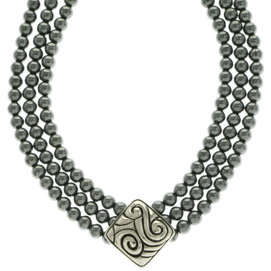 Adjustable Bead-Necklace Gray/Silver-Tone