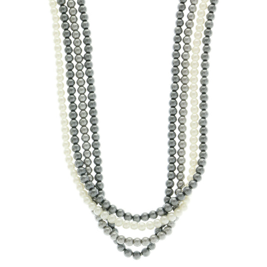 Adjustable Bead-Necklace Gray/White