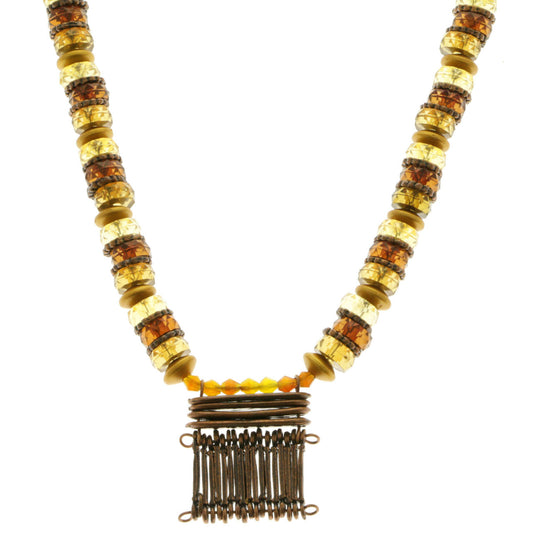 Adjustable Bead-Necklace Brown/Gold-Tone
